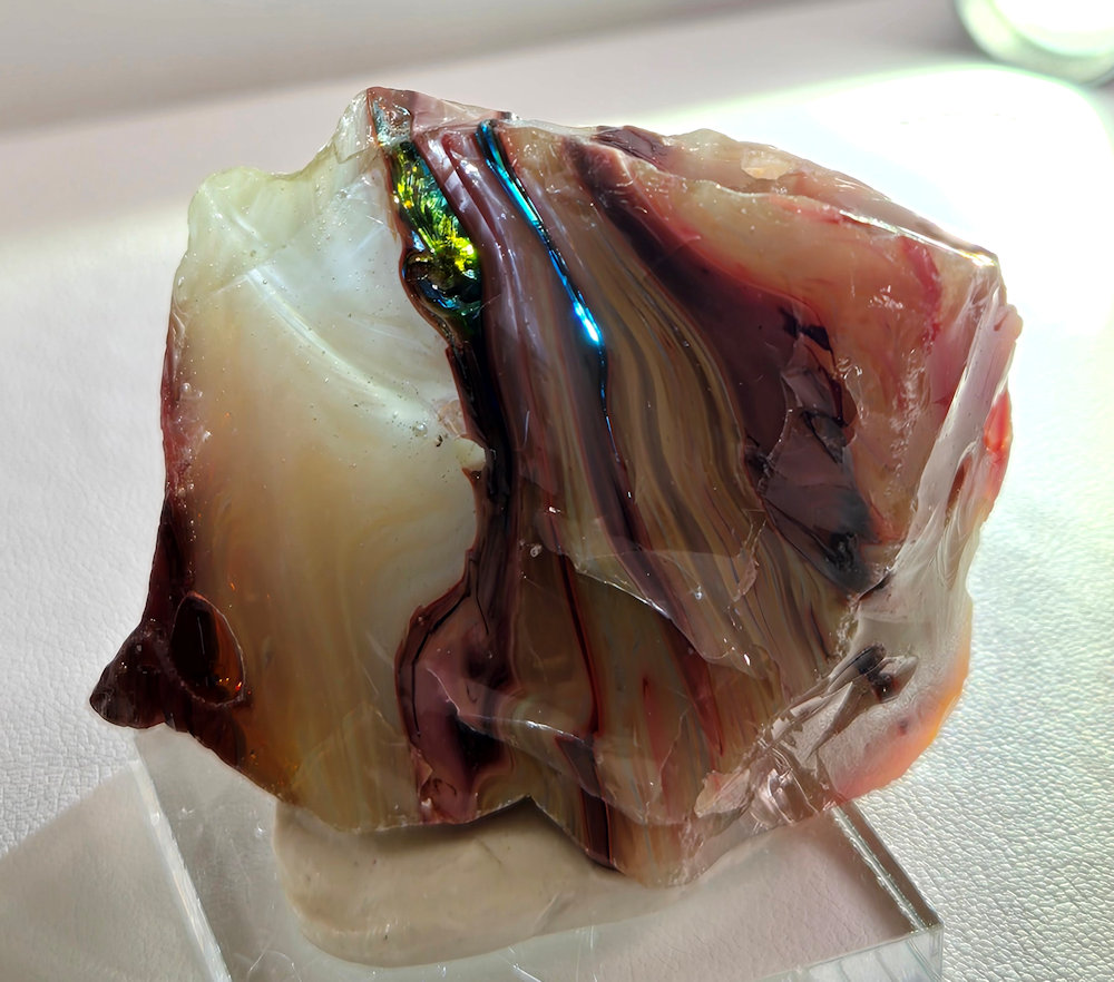 *Extremely Rare* Multi Gem Angel Aura Celestial Gold/HGW Pink/Sunrise/Dragon's Blood/Sapphire/Emerald/Pastel/Iridium Black Monatomic Andara Crystal 68.9 g. - Image 2